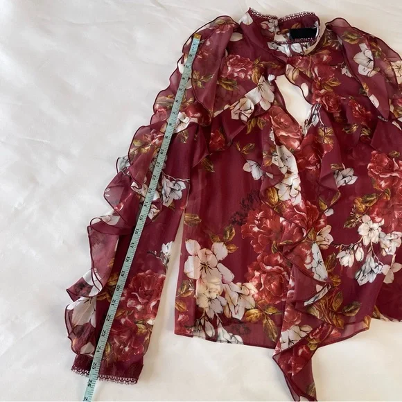 NWT NICHOLAS Floral Print Ruffle Cold Shoulder Silk Blouse - Picture 8 of 13